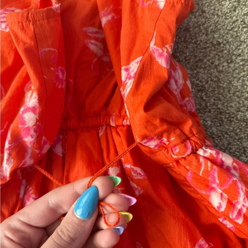 MAEVE ANTHROPOLOGIE Mini Dress Flirty Wrap Sea Shrimp Lobster Orange Dress Sz XS - Picture 9 of 10